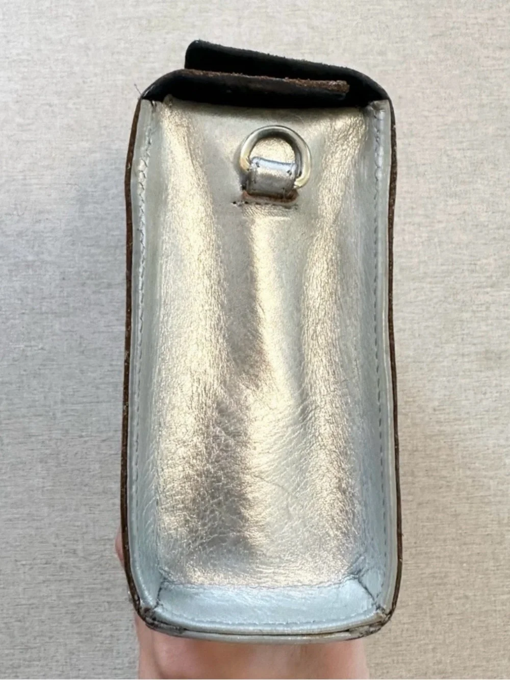 Carolina Crowley Chiseled Tooled Leather Silver Clutch Purse
